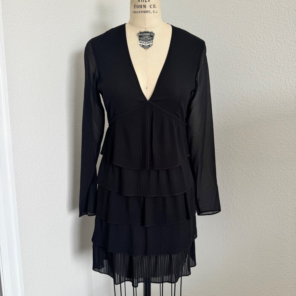 The Kooples | NWT  Long Sleeve Sheer Pleated Mini Dress V-Neck Size XS